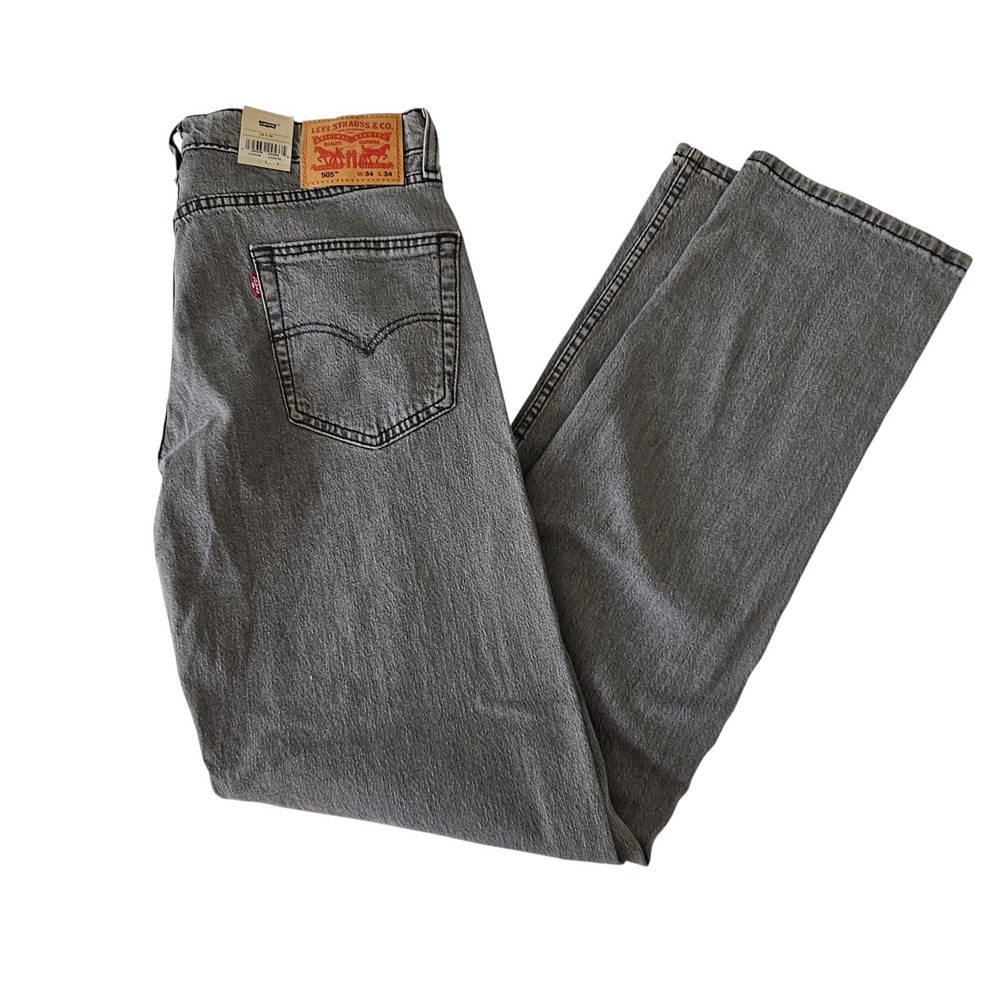 Levi Strauss Men's 505 Regular Jeans Light Gray Straight Leg Eco Ease 36x29‎